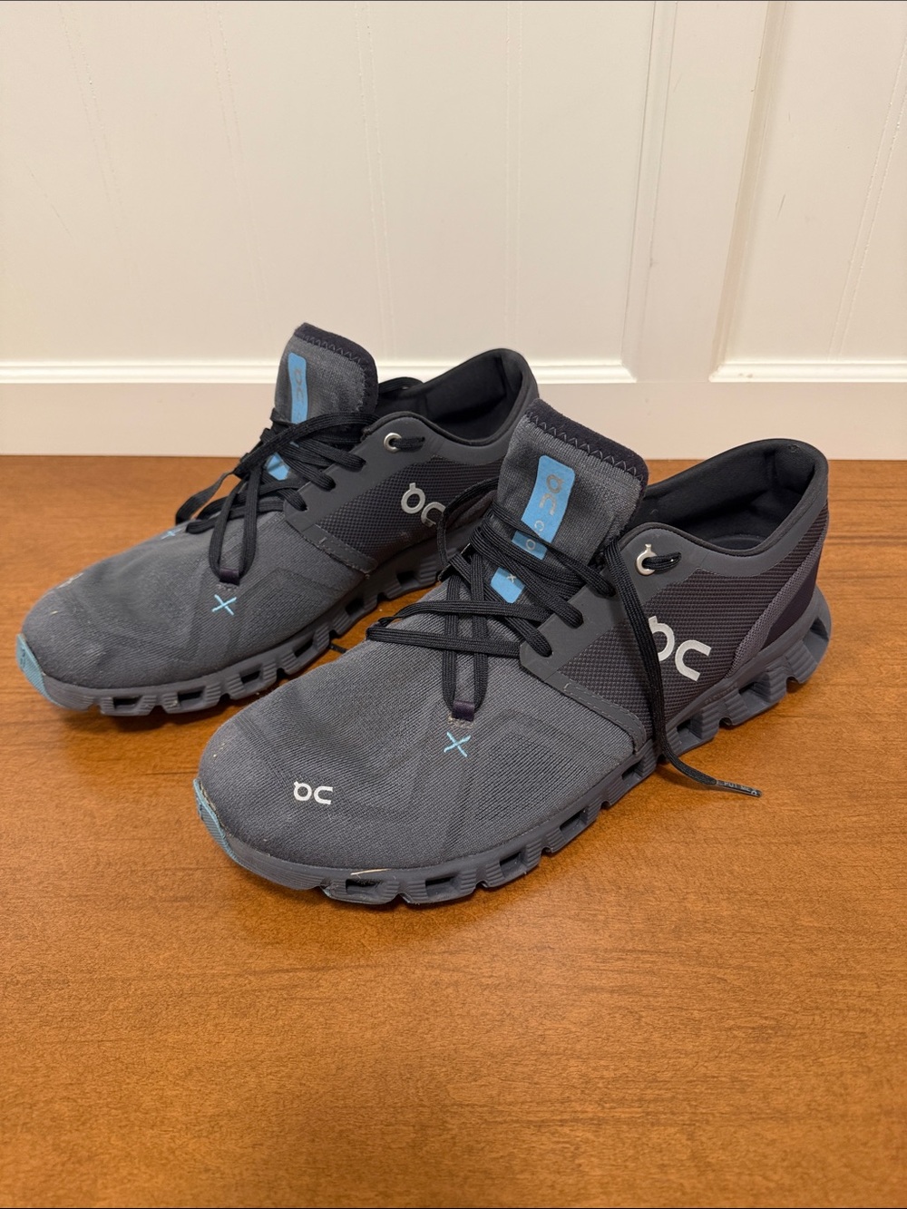On Running Cloud Men's Athletic Shoes in Gray and Light Blue